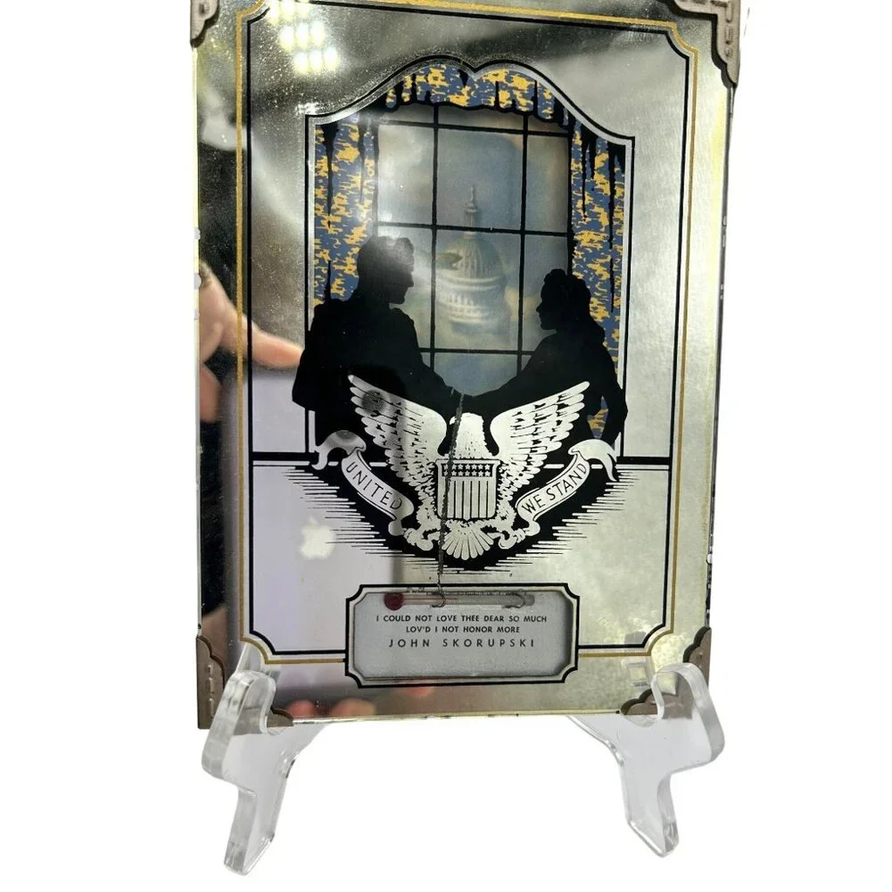 Vintage Silhouette Reverse Painting Couple White House Eagle Thermometer 4 3/4